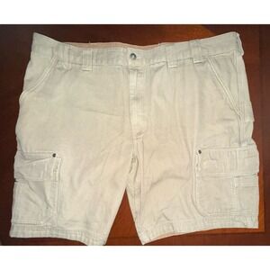 Duluth Trading Cargo Shorts Mens Size 44 Beige Canvas Very Heavy Workwear Rugged